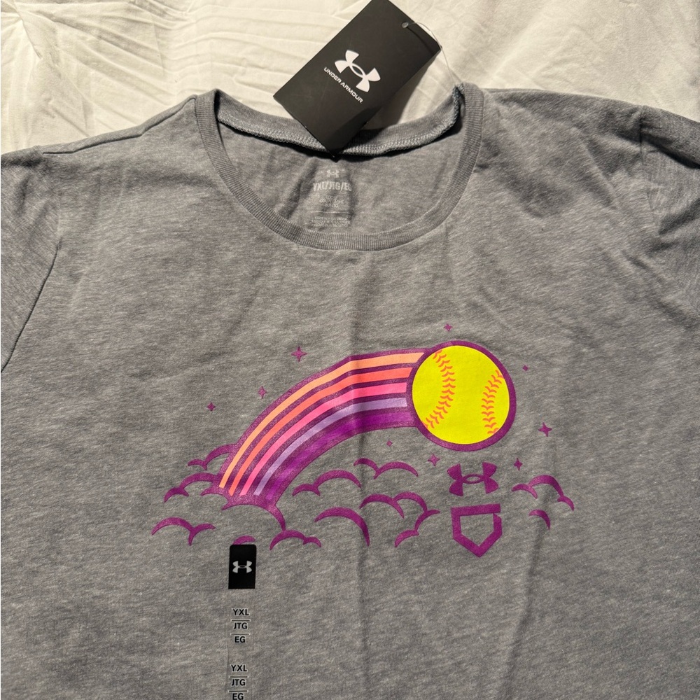 Under Armour Gray T-Shirt with Rainbow and Softball Design